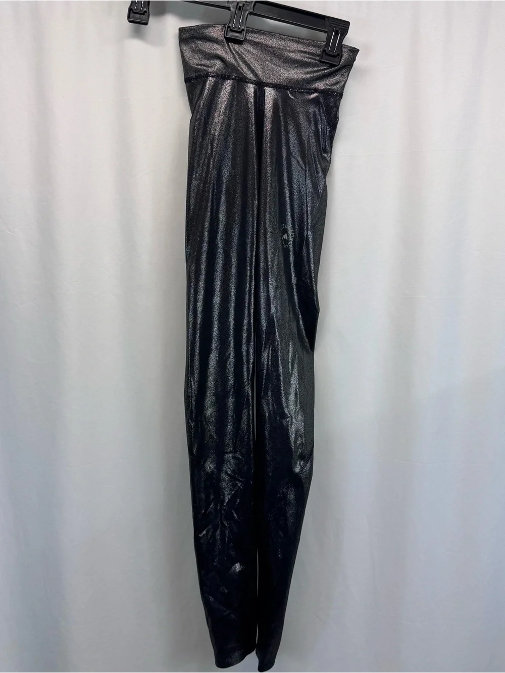Stella McCarthy adidas Shiny High-Waist Leggings in Metallic Silver Workout XXS